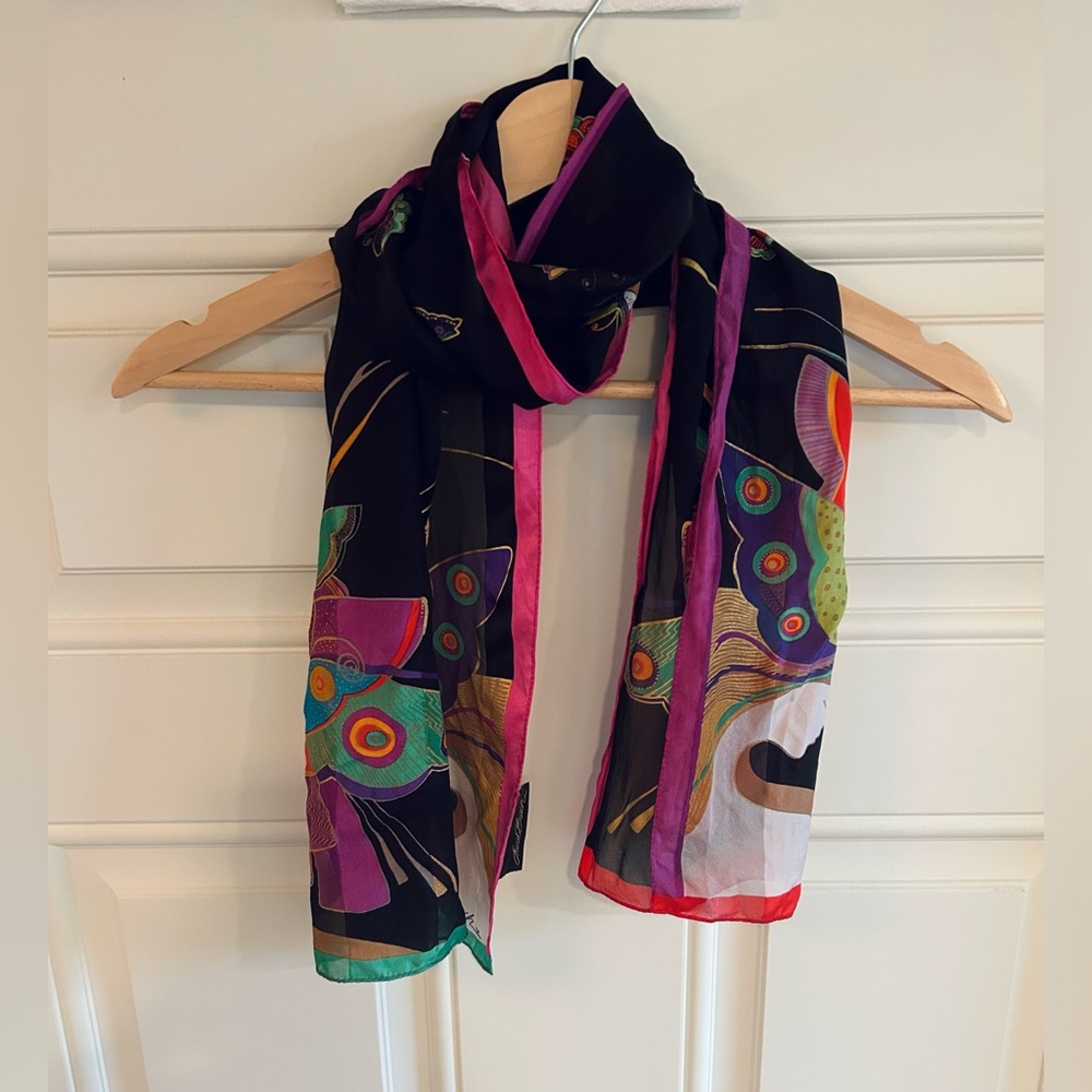 Vintage Laurel Burch 100% Silk Scarf Multicolor Butterfly Long Designer Wrap - Picture 4 of 16